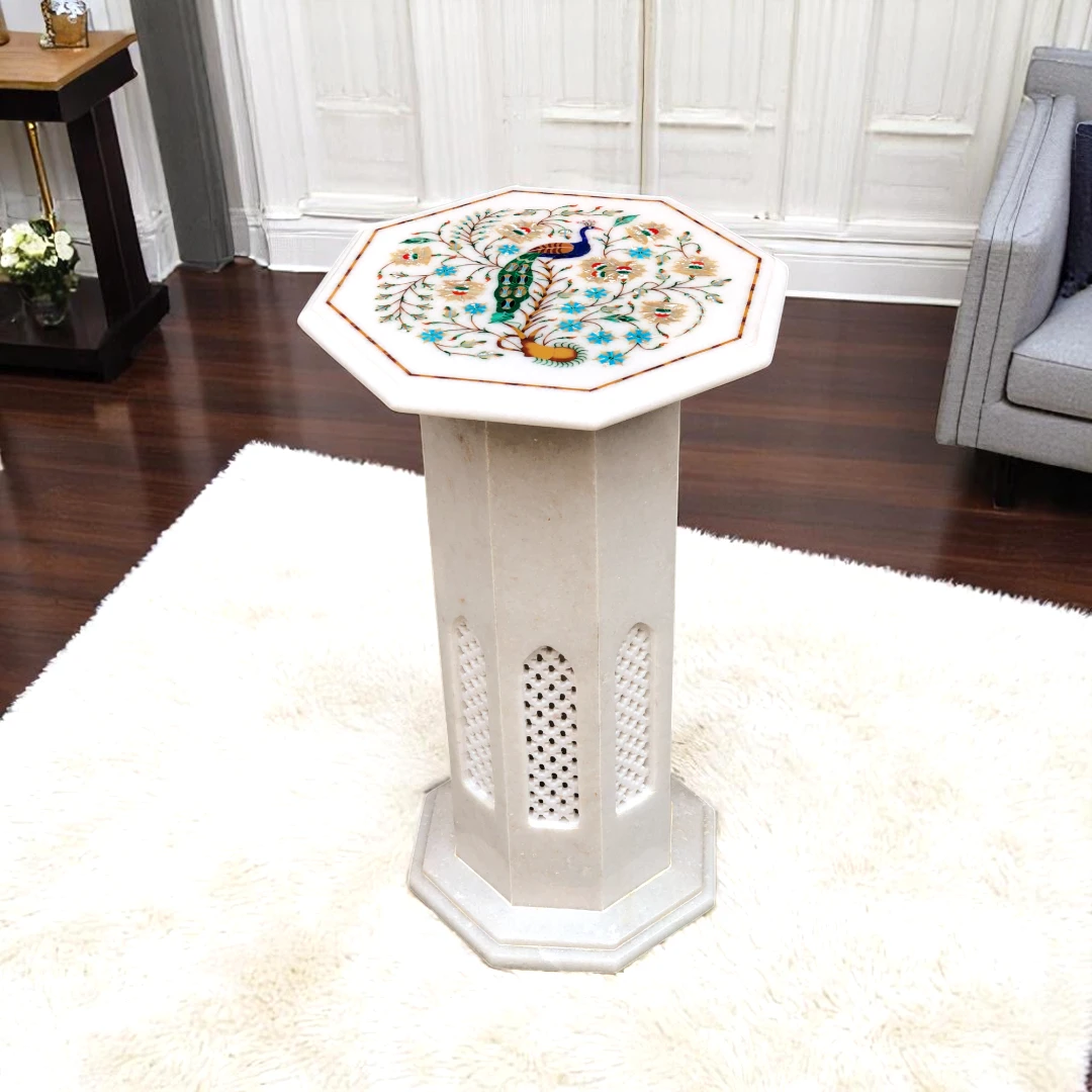 Semi Precious Living Room Center Table with Marble Stand Base 